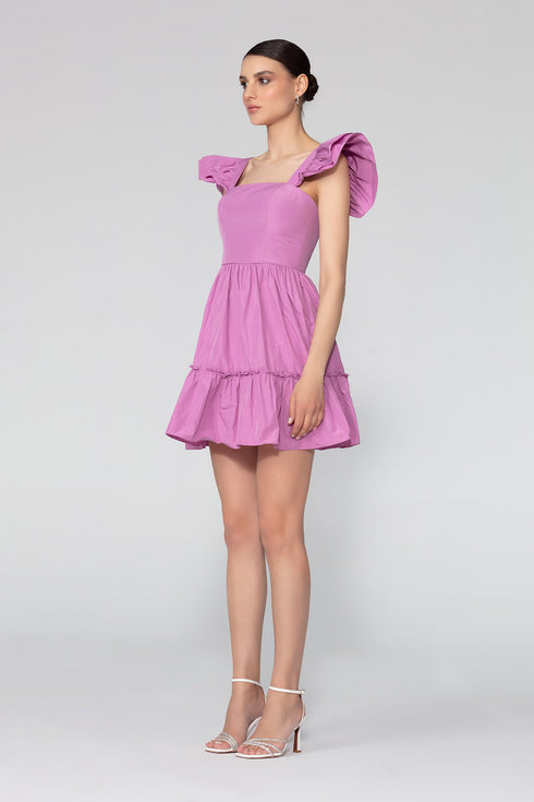 Square Neck Frill Detailed Mini Dress